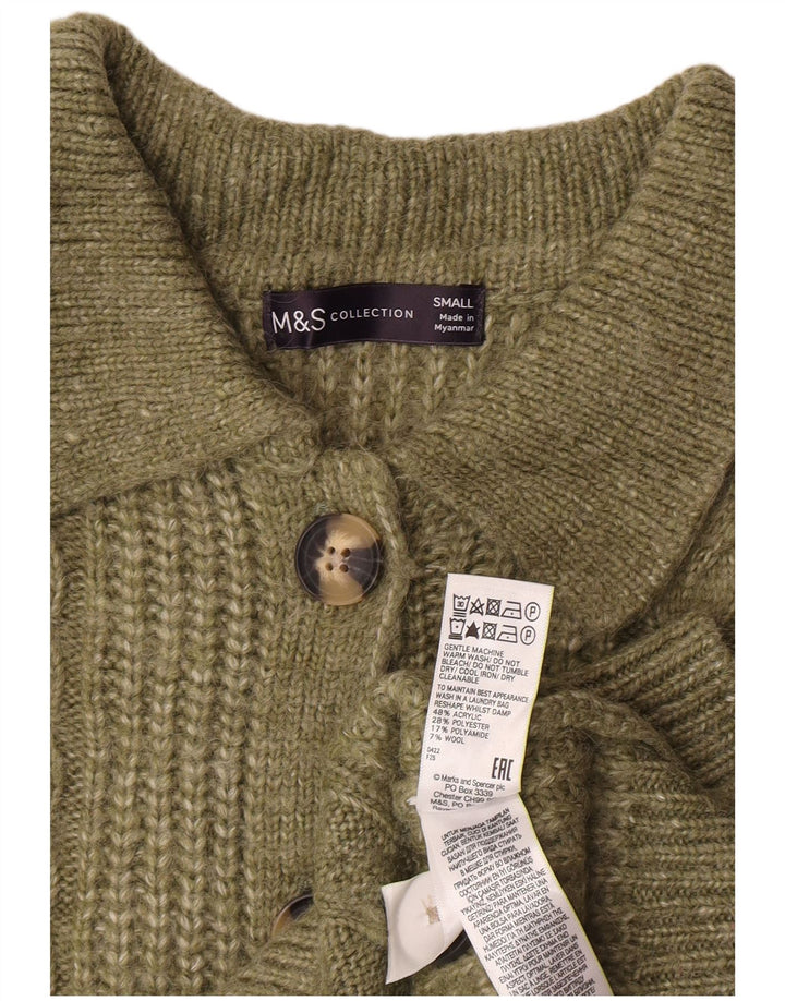 Marks & Spencer Pull Cardigan pour Femme UK 10 Petit Acrylique Kaki