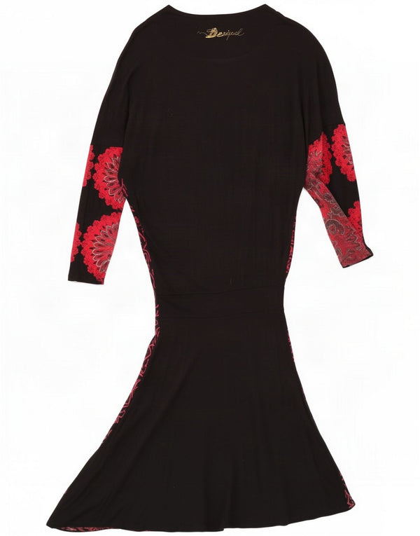 Desigual Robe trapèze à manches longues pour femme UK 44 Viscose florale noire moyenne