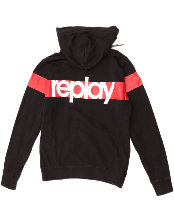 Replay Sweat à Capuche Zippé Graphique Homme Noir Moyen Coton Colorblock