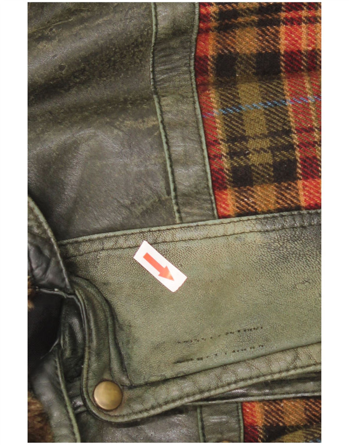 Veste en cuir homme vintage UK 46 3XL Cuir à carreaux verts