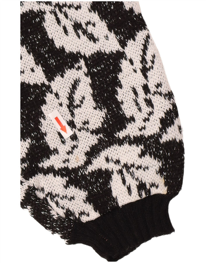 vintage Femmes Motif Abstrait Crew Neck Jumper Pull UK 14 Moyen Noir