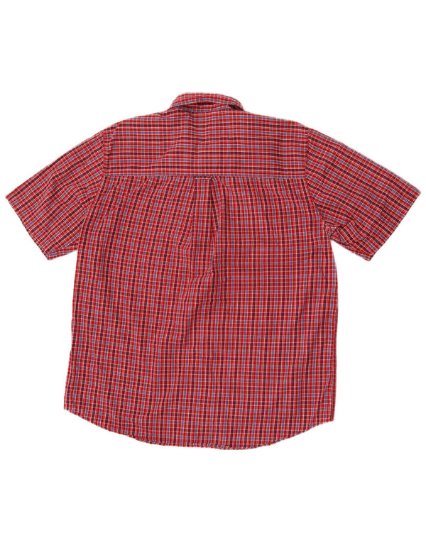 Chaps Chemise à manches courtes pour homme facile d'entretien en coton à carreaux rouges