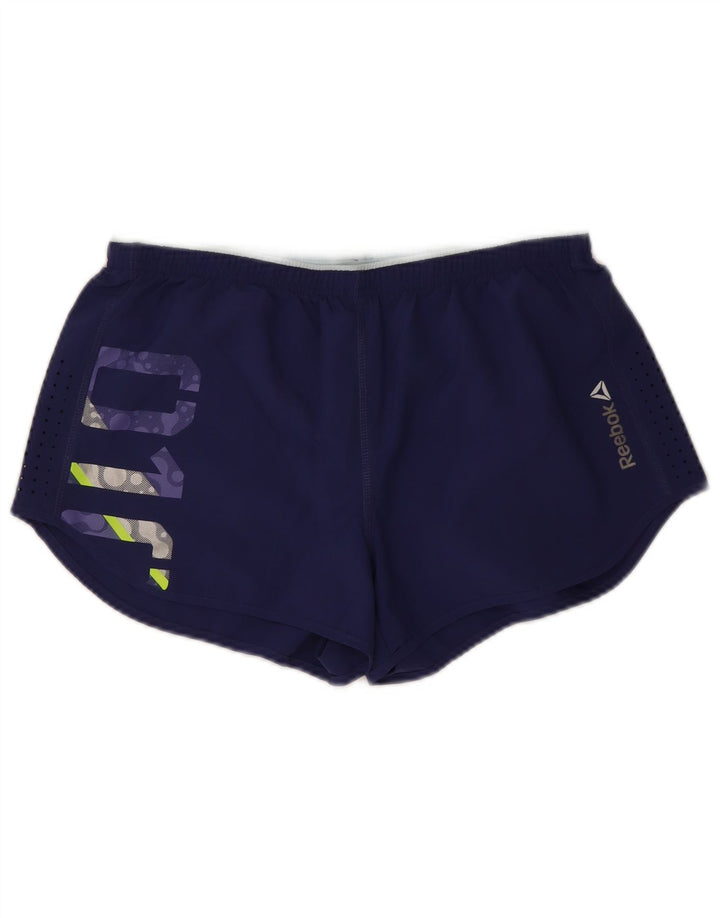 Reebok Short de sport graphique pour femme UK 10 Small Bleu marine Polyester
