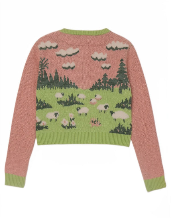 Zara Womens Graphic Crop Cardigan Pull UK 10 Petit Rose Colorblock