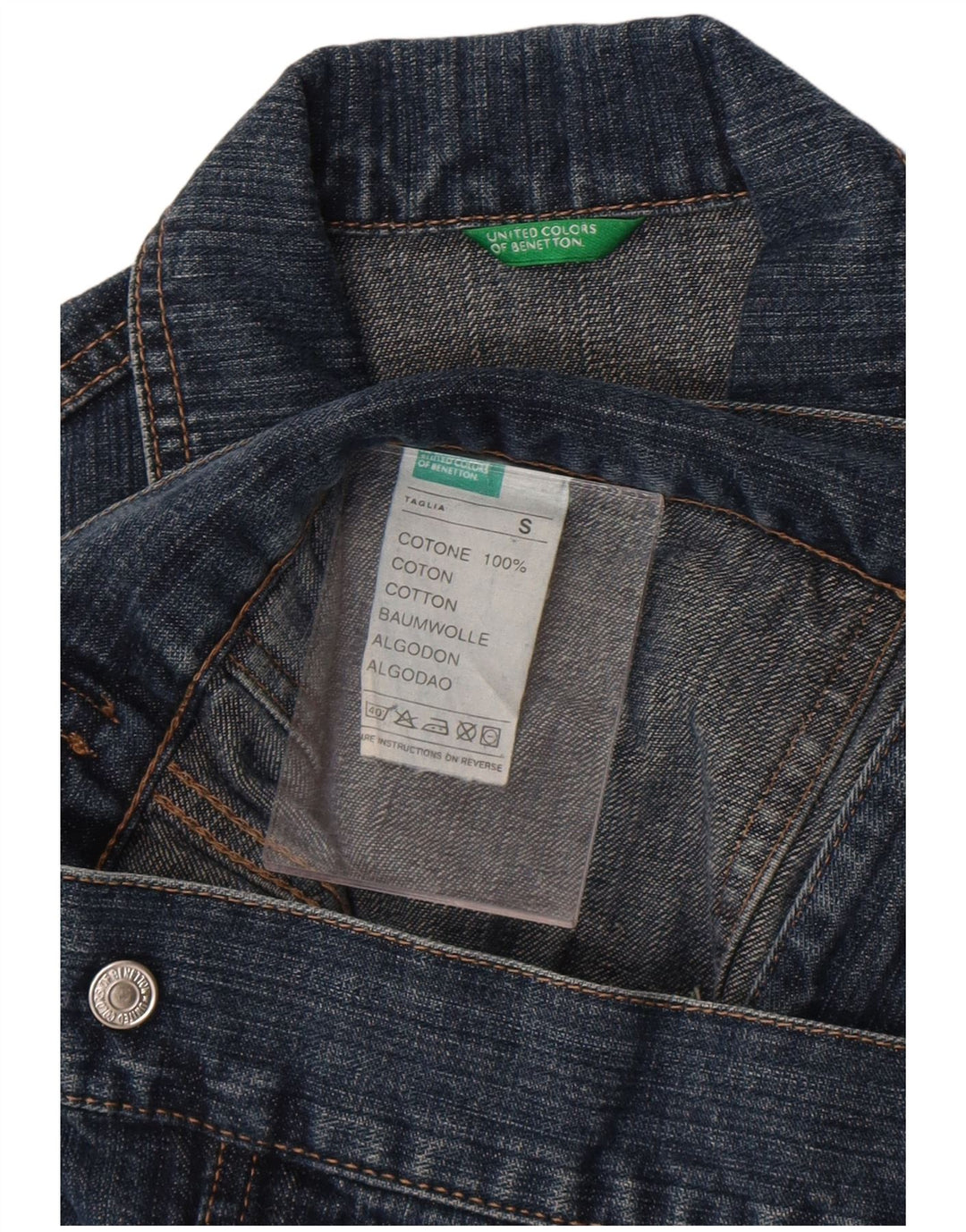Benetton Veste en Jean Femme UK 10 Petit Bleu Coton
