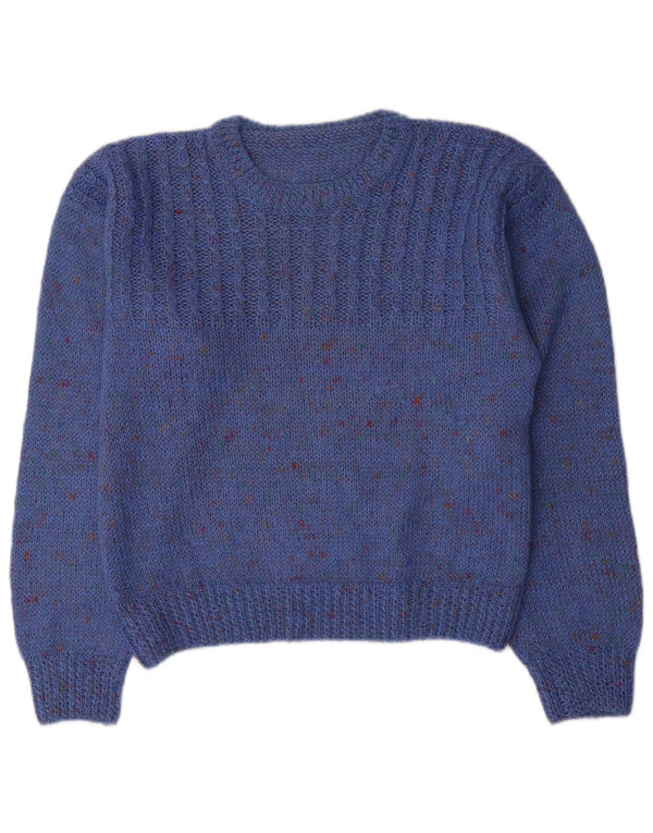 vintage Womens Boat Neck Jumper Pull UK 14 Moyen Bleu Moucheté