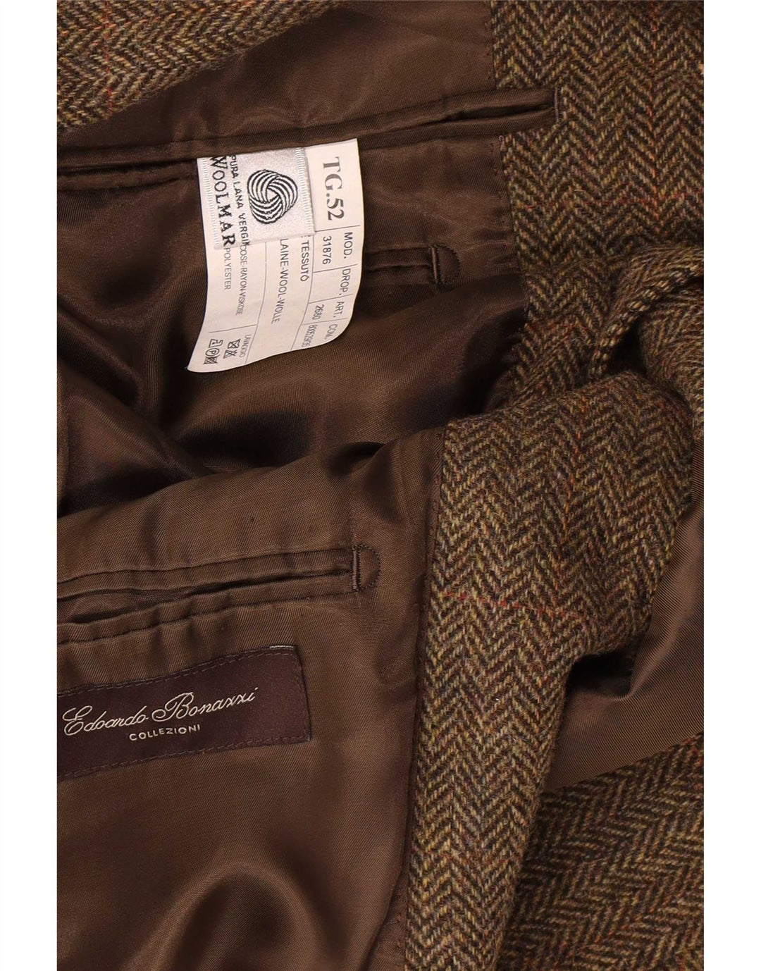 vintage Homme 3 Bouton Blazer Veste IT 52 XL Kaki Herringbone Wool