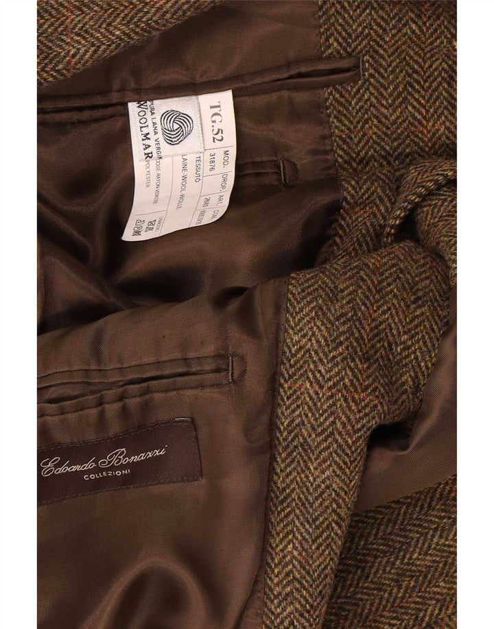 vintage Homme 3 Bouton Blazer Veste IT 52 XL Kaki Herringbone Wool