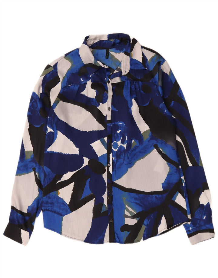 Benetton Chemisier à motif abstrait pour femme UK 44 Bleu moyen Polyester