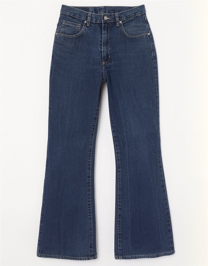Wild Jeans Femme Taille Haute Évasée IT 42 Moyen W26 L30 Bleu Coton