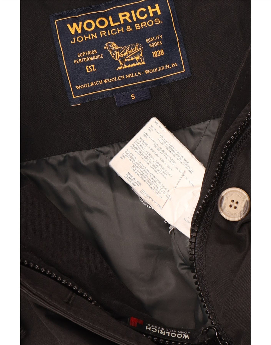 Woolrich Manteau rembourré à capuche pour femme UK 10 Small Noir Coton