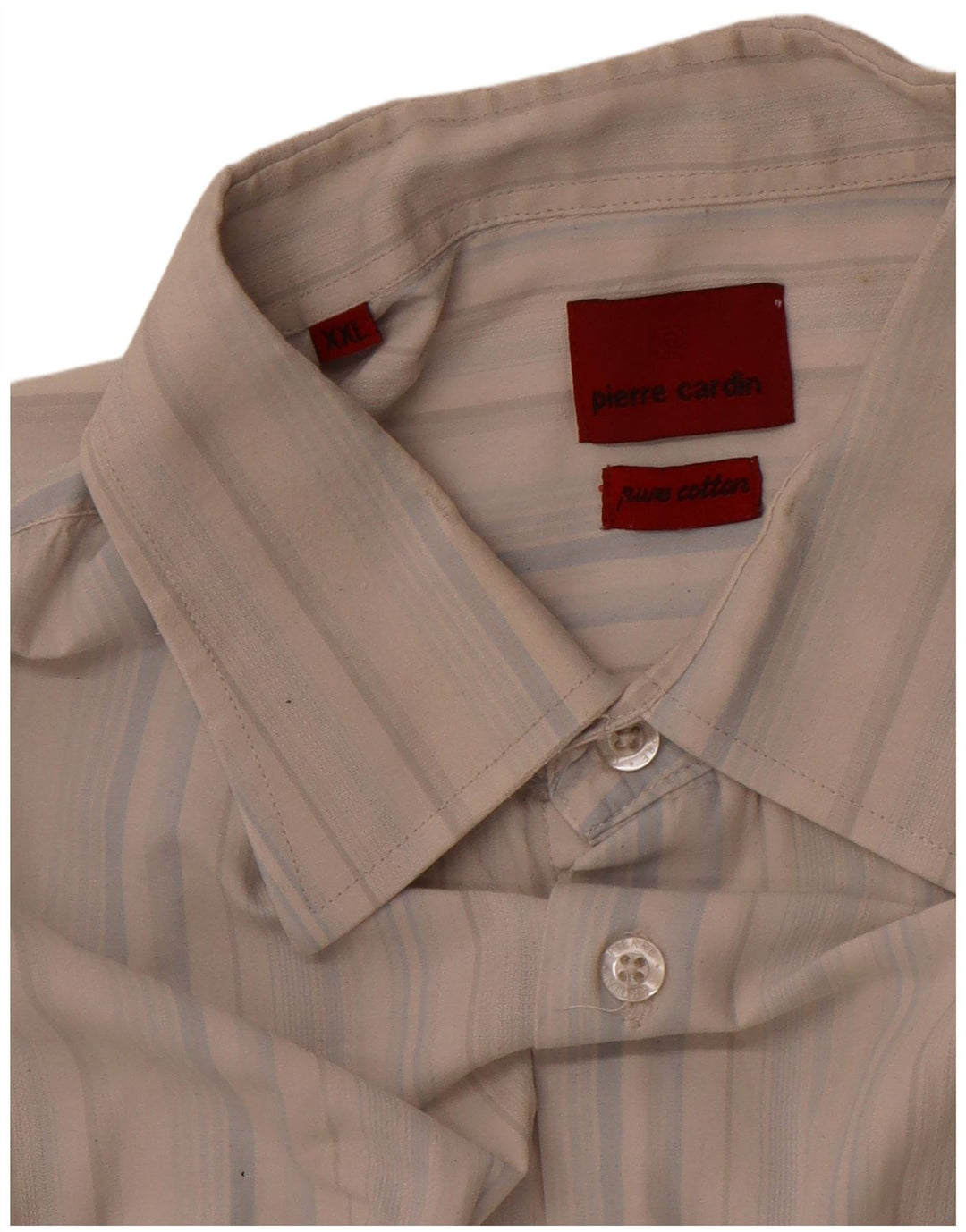 PIERRE CARDIN Chemise Manches Courtes Homme 2XL Bleu Rayé Coton