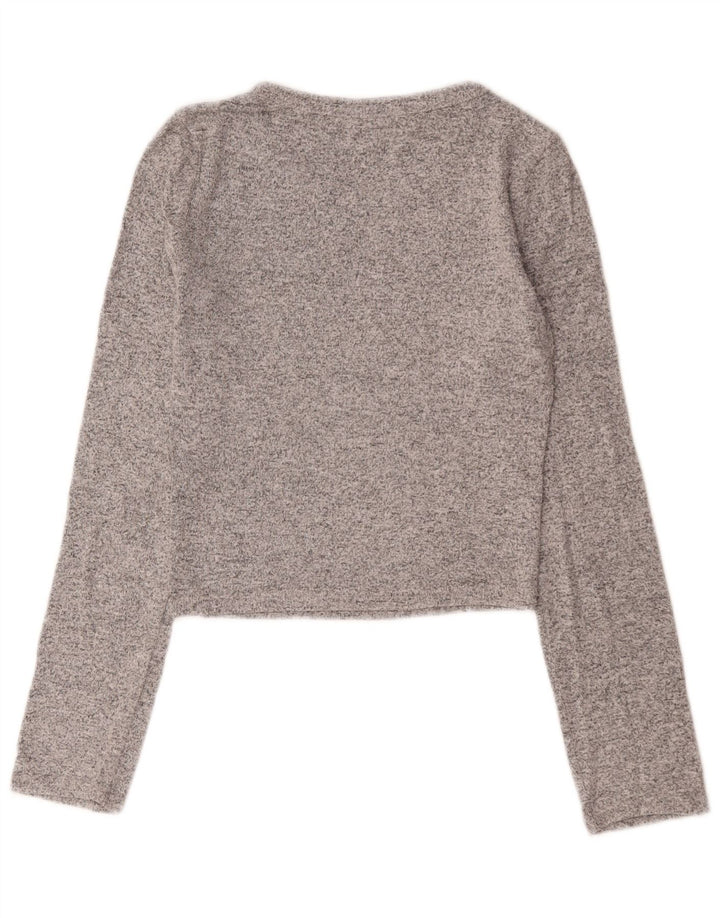 Zara Womens Crop Top Manches Longues UK 8 Small Gris Viscose