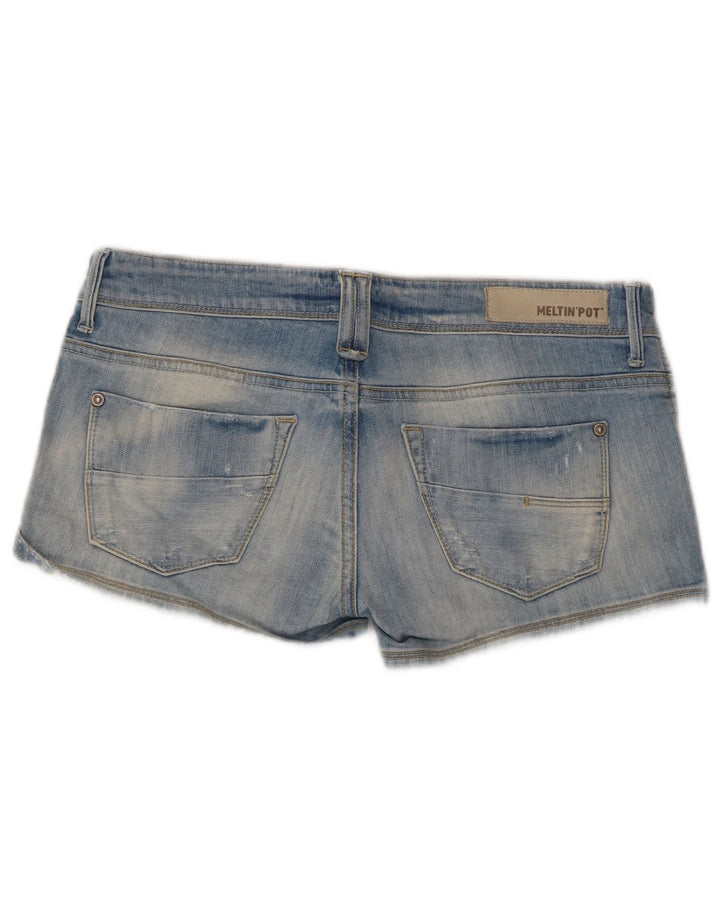 MELTIN' POT Short en Jean Taille Basse Femme W30 Bleu Moyen Coton