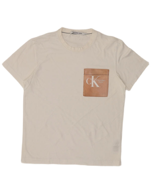 CALVIN KLEIN JEANS T-Shirt Graphique Homme Blanc Moyen Coton