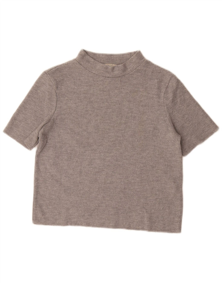 Zara Womens Crop T-Shirt Top UK 12 Gris Moyen
