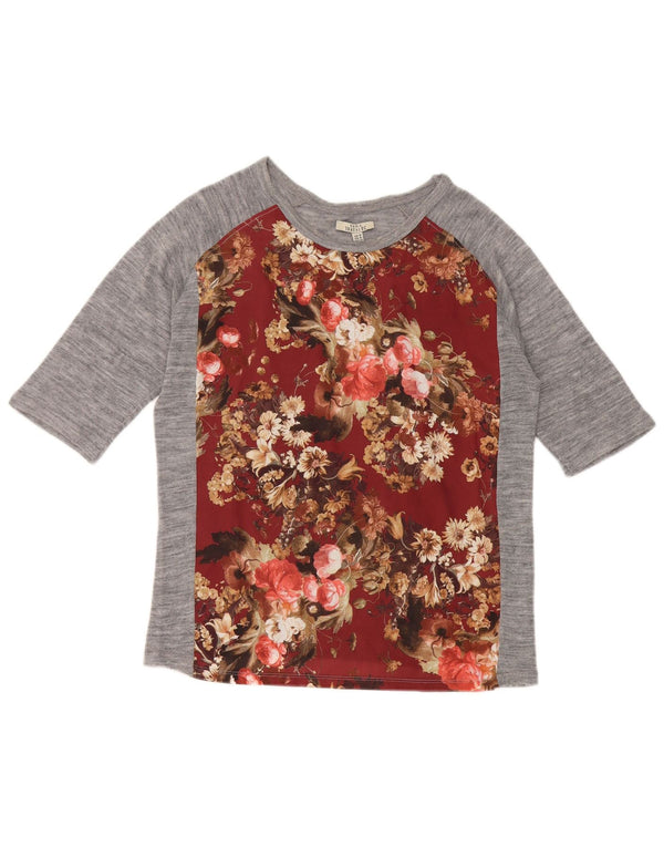 Zara Femme Trafaluc Top Manches 3/4 UK 12 Gris Moyen Floral