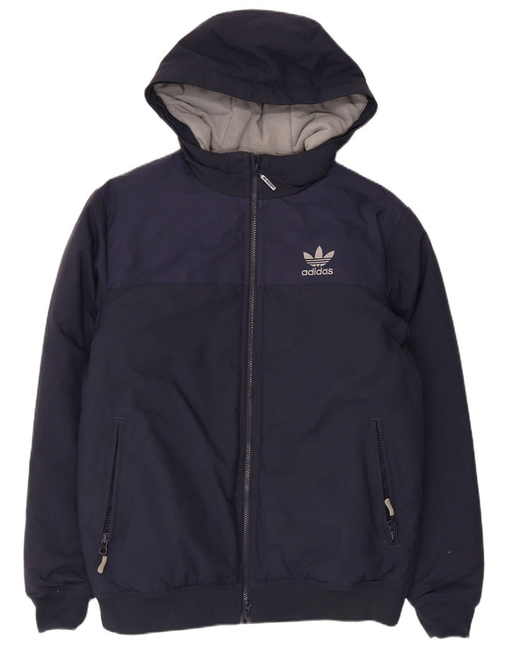 Adidas Veste coupe-vent à capuche pour homme UK 38 Bleu marine moyen Polyester