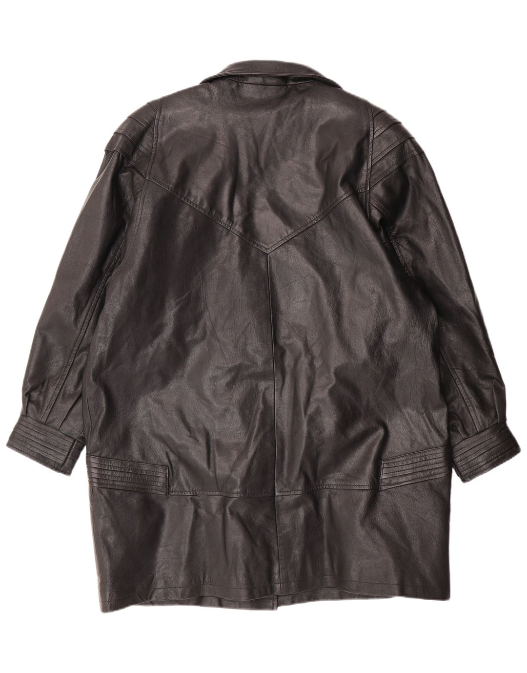 VINTAGE Manteau en cuir femme UK 18 XL Cuir noir