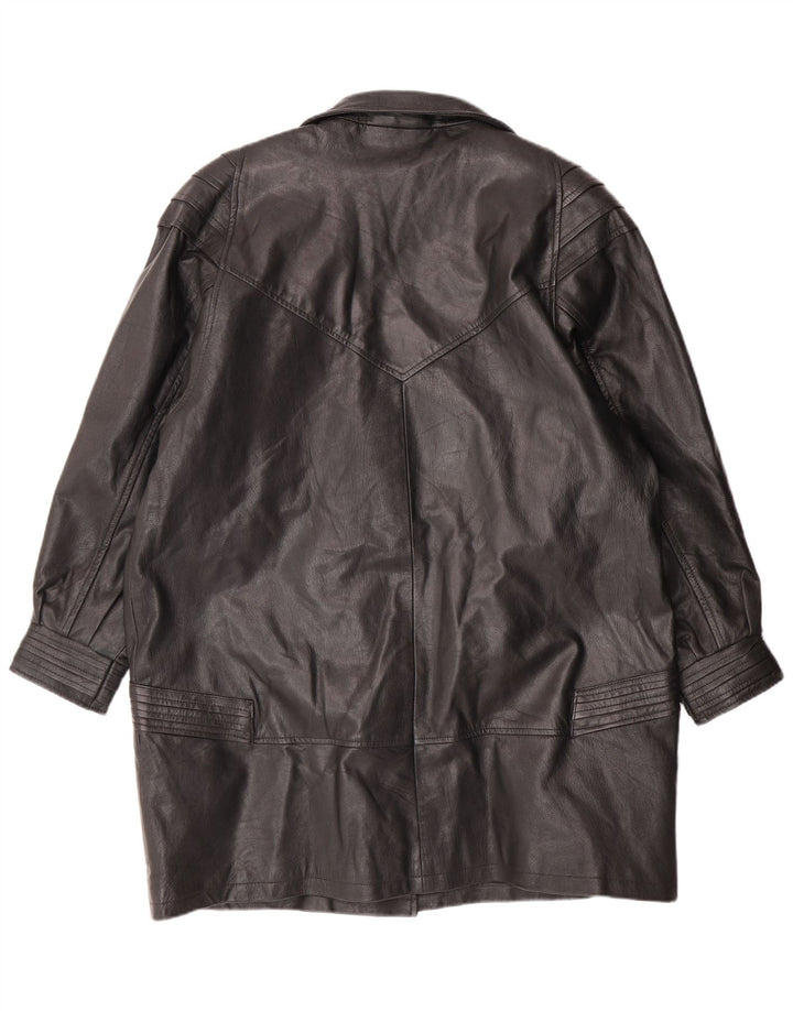VINTAGE Manteau en cuir femme UK 18 XL Cuir noir
