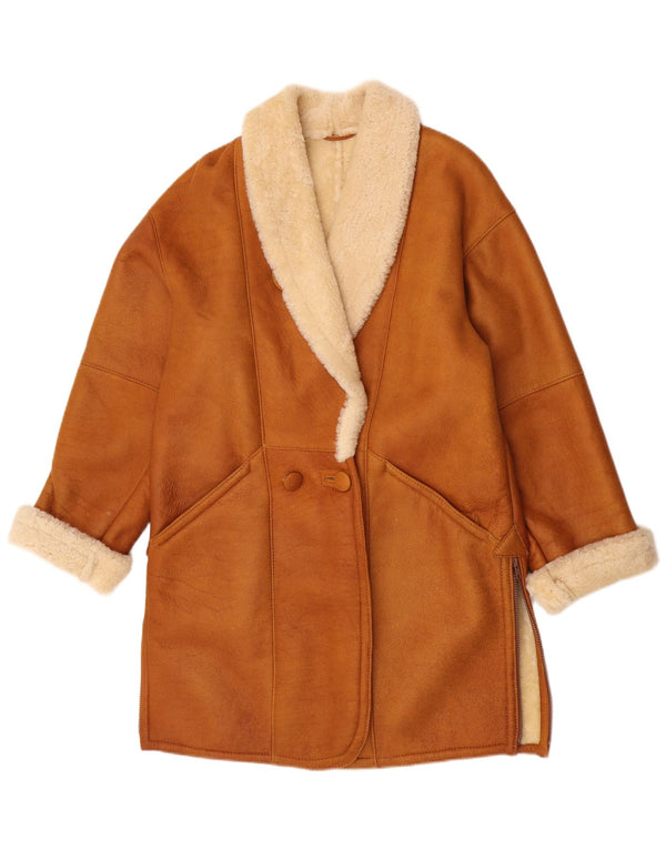 manteau en peau de mouton vintage femme UK 14 Brun moyen