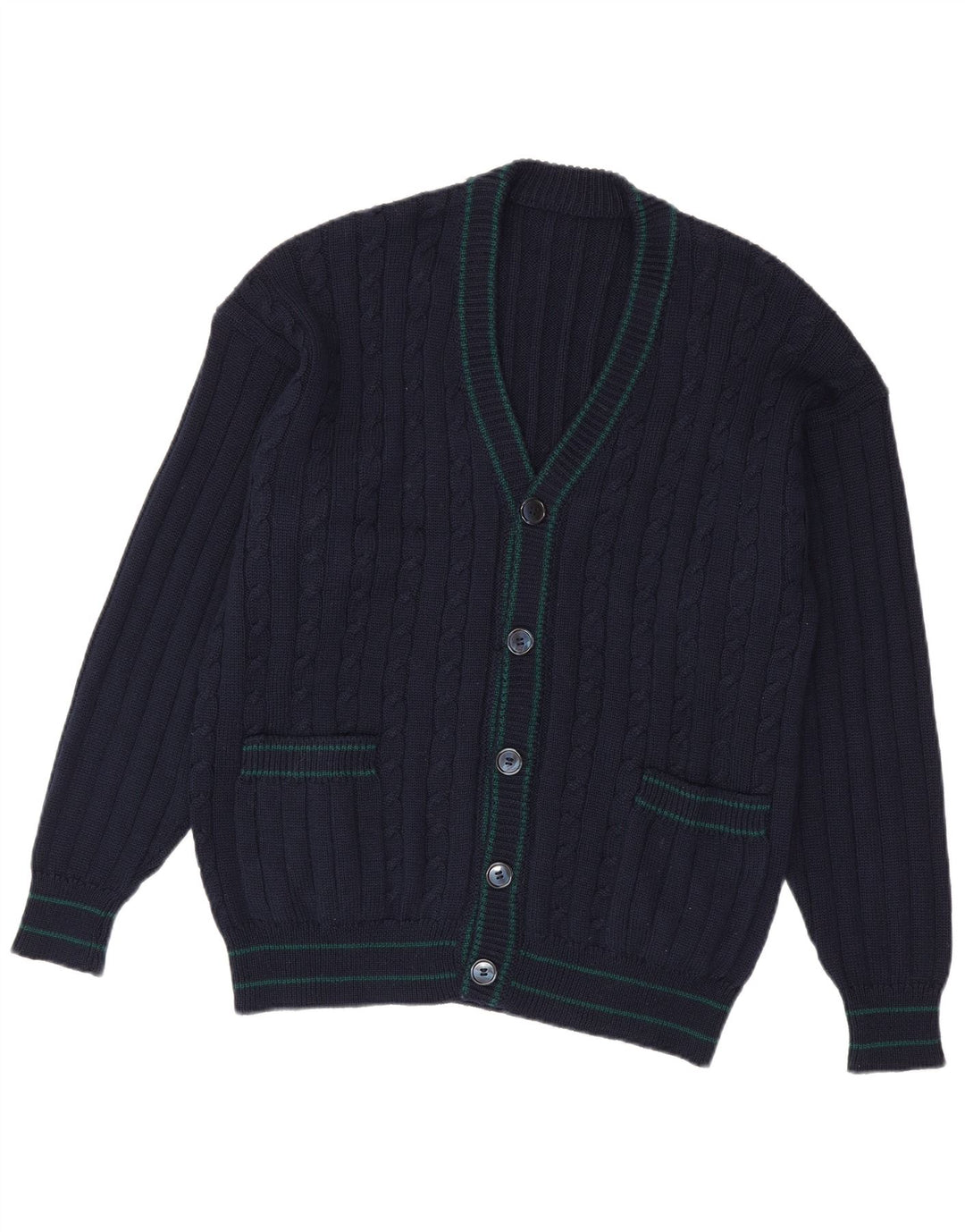 vintage Homme Cardigan Pull Bleu Marine Moyen
