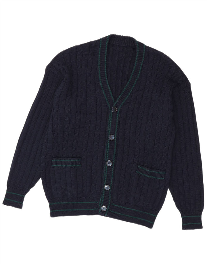 vintage Homme Cardigan Pull Bleu Marine Moyen