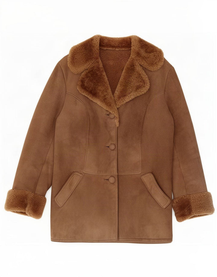 Veste Shearling Femme Vintage UK 14 Grand Brun