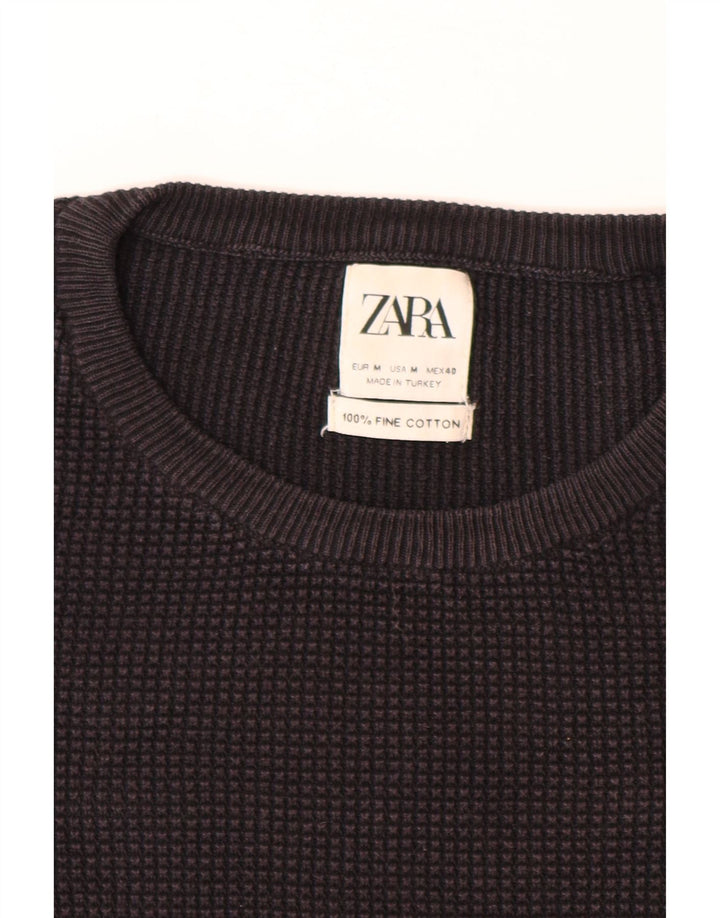 ZARA Pull ras du cou pour homme en coton noir moyen