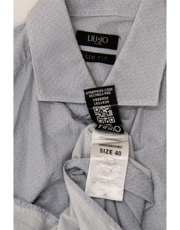 Liu Jo Chemise Slim Fit Homme Taille 40 Coton Géométrique Bleu Moyen