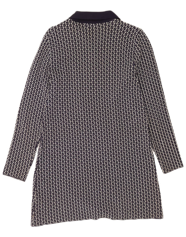Zara Robe polo à manches longues pour femme UK 10 Petite Viscose géométrique bleu marine