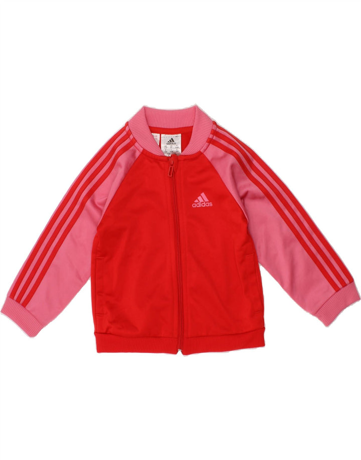 ADIDAS Girls Tracksuit Top Jacket 3-4 Years Red Colourblock Polyester Vintage Adidas and Second-Hand Adidas from Messina Hembry 