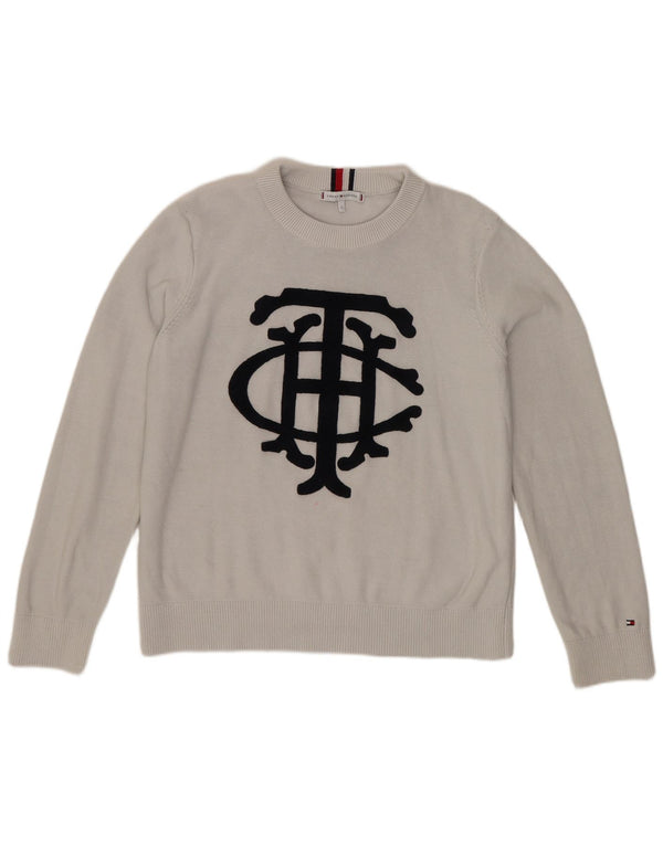 Tommy Hilfiger Pull graphique à col rond pour femme UK 16 Large Blanc