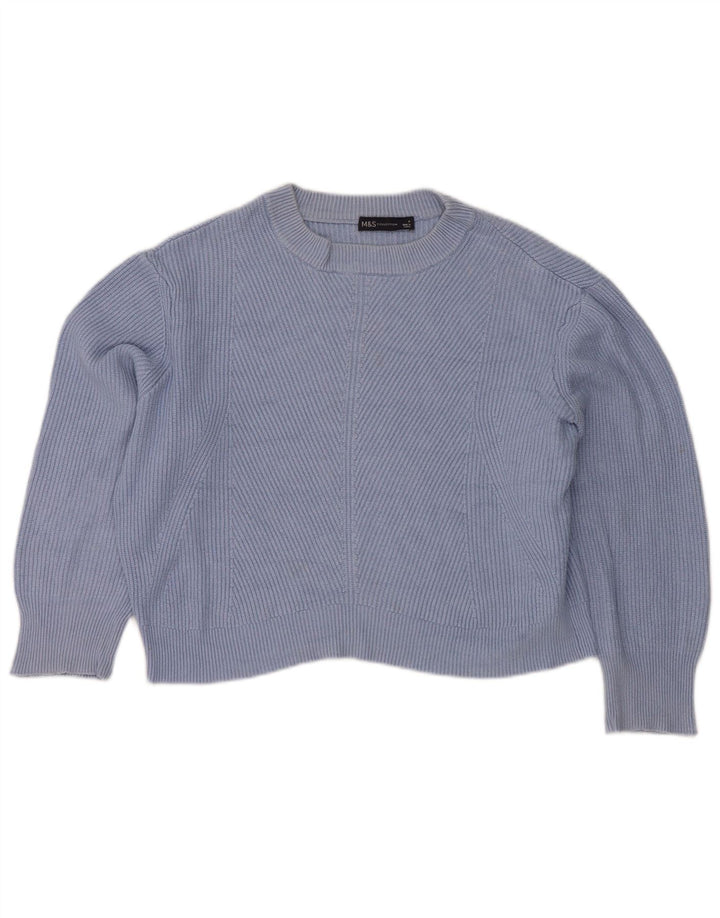 MARKS & SPENCER Pull court à col rond pour femme UK 14 Bleu moyen
