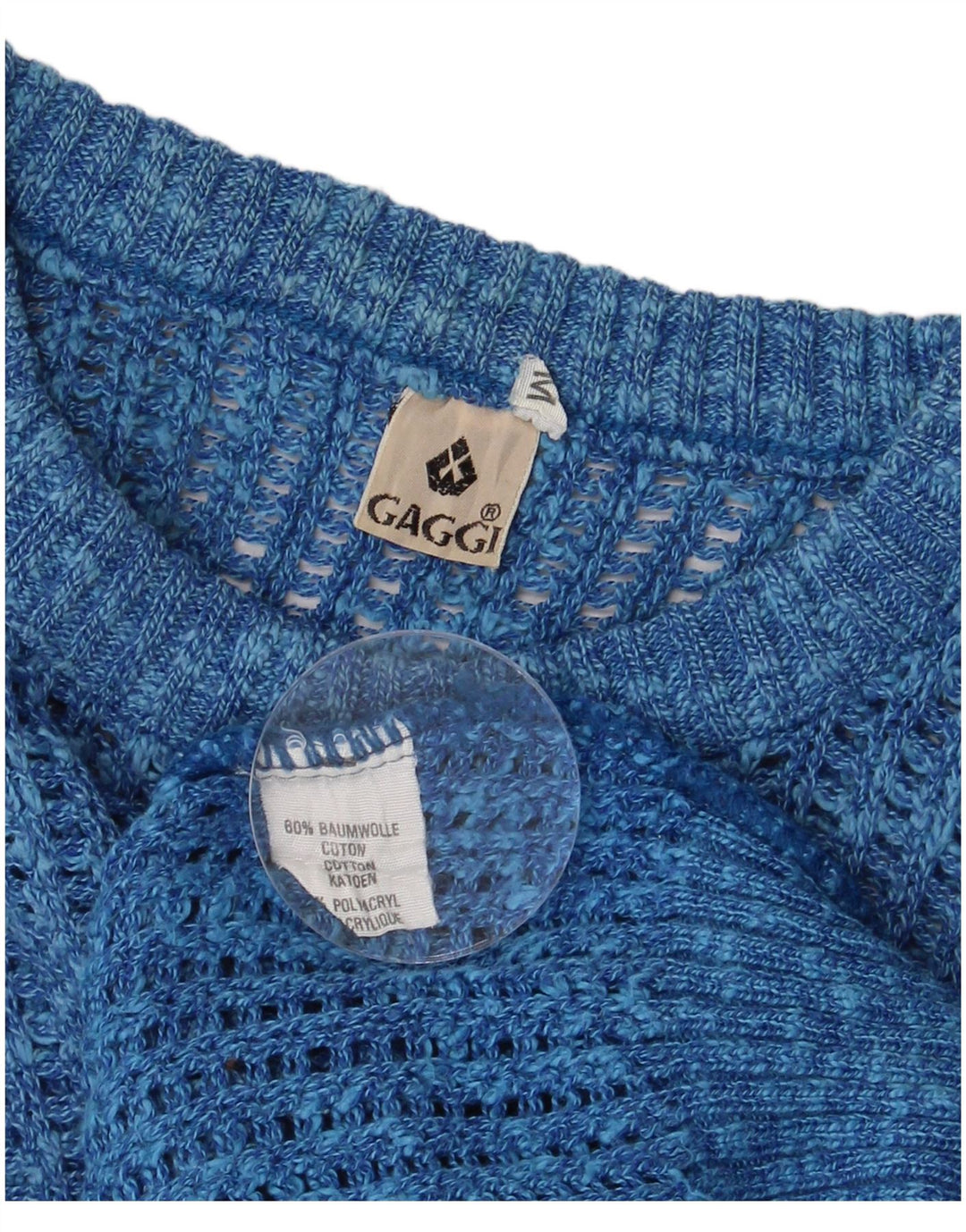 VINTAGE Pull col rond homme en coton moucheté bleu moyen