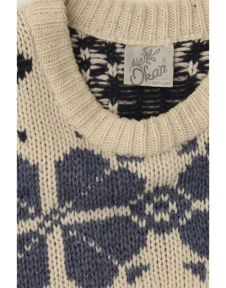 Shetland Pull à col rond pour homme Large Blanc cassé Fair Isle