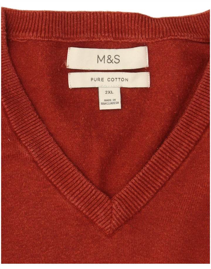 Marks & Spencer Pull col en V pour homme 2XL Coton marron