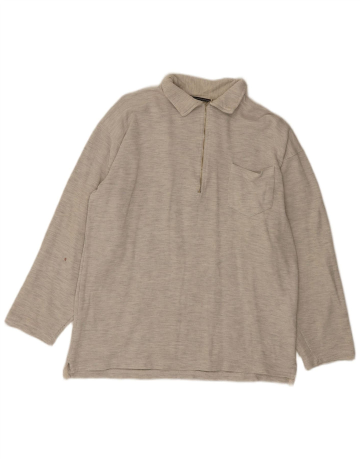Island Port Polo à manches longues et col zippé pour homme XL gris moucheté