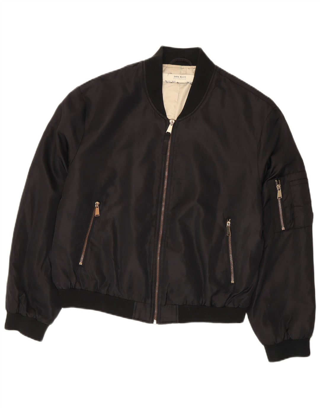 Zara Womens Crop Oversize Bomber Jacket UK 16 Grand Noir Polyamide