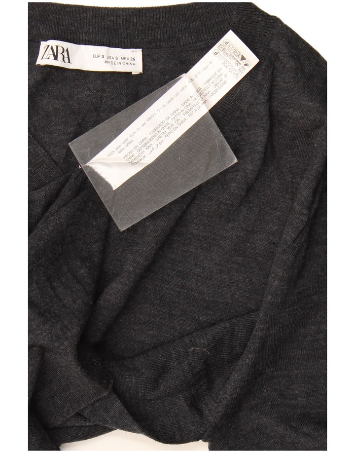 Zara Pull col V pour femme UK 10 Petite laine bleu marine