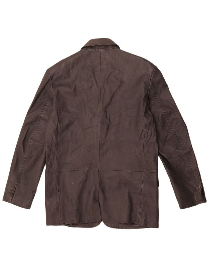 vintage Homme 3 Boutons Veste Blazer En Cuir UK 38 Cuir Noir Moyen