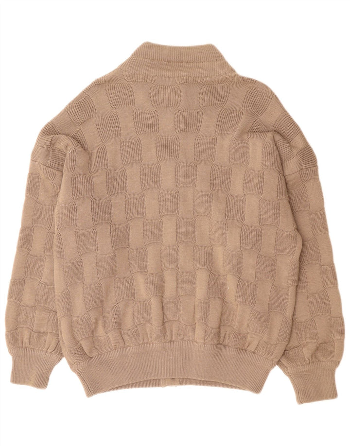 vintage Mens Cardigan Sweater Grand Beige Géométrique Polyacrylique