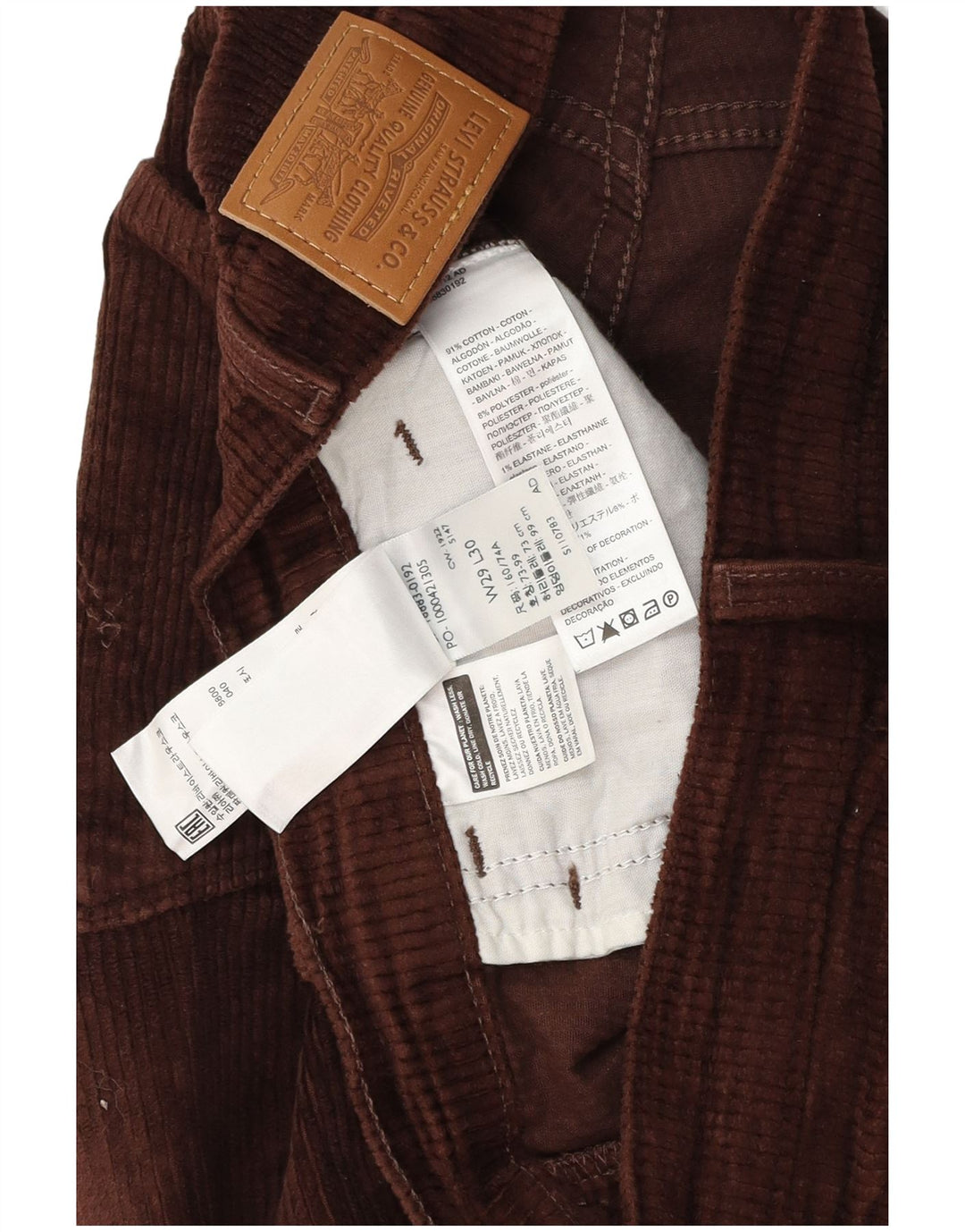 LEVI'S Pantalon droit femme en velours côtelé W29 L30 Marron Coton