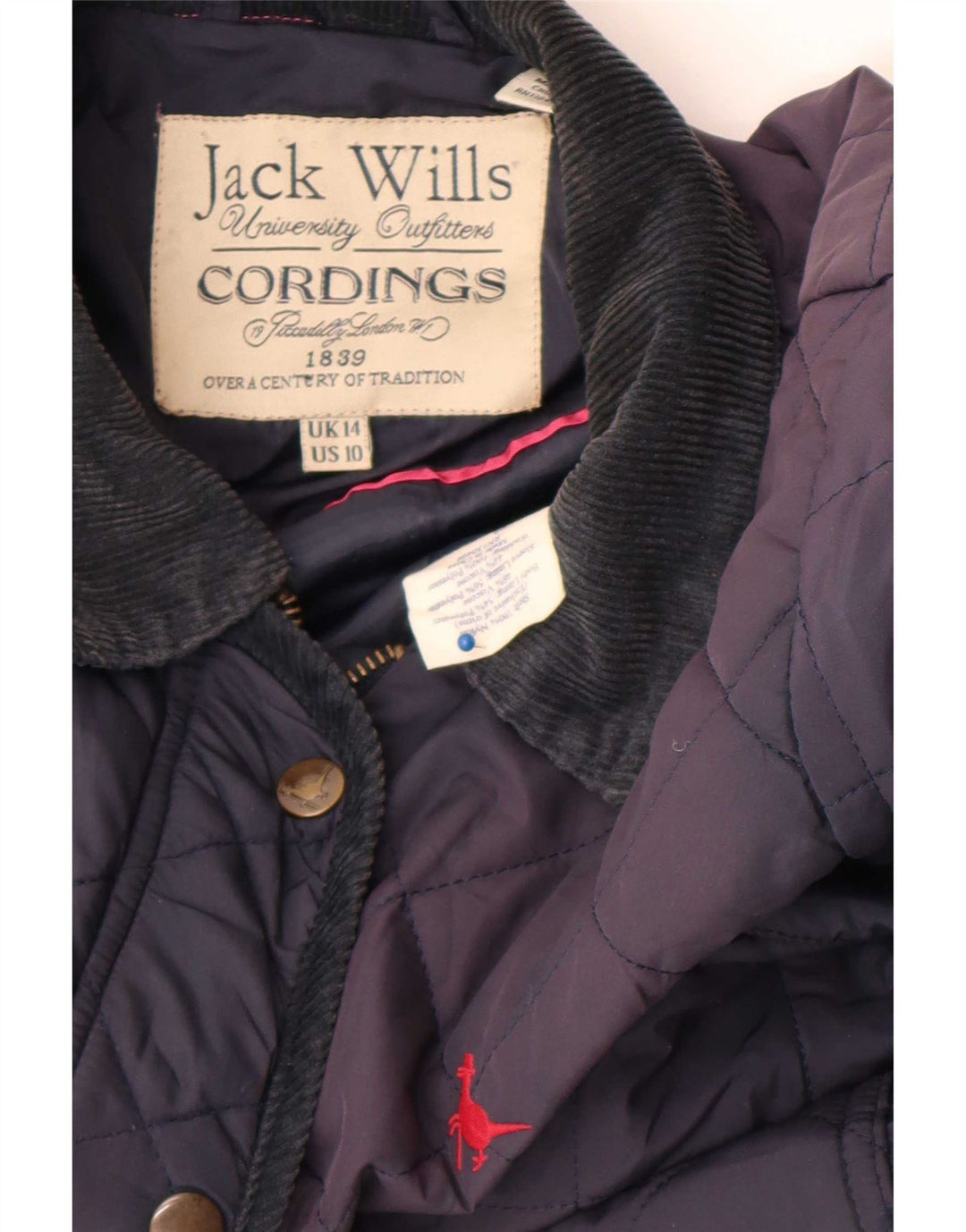 Jack Wills Veste matelassée pour femme UK 14 Large Bleu Marine Nylon