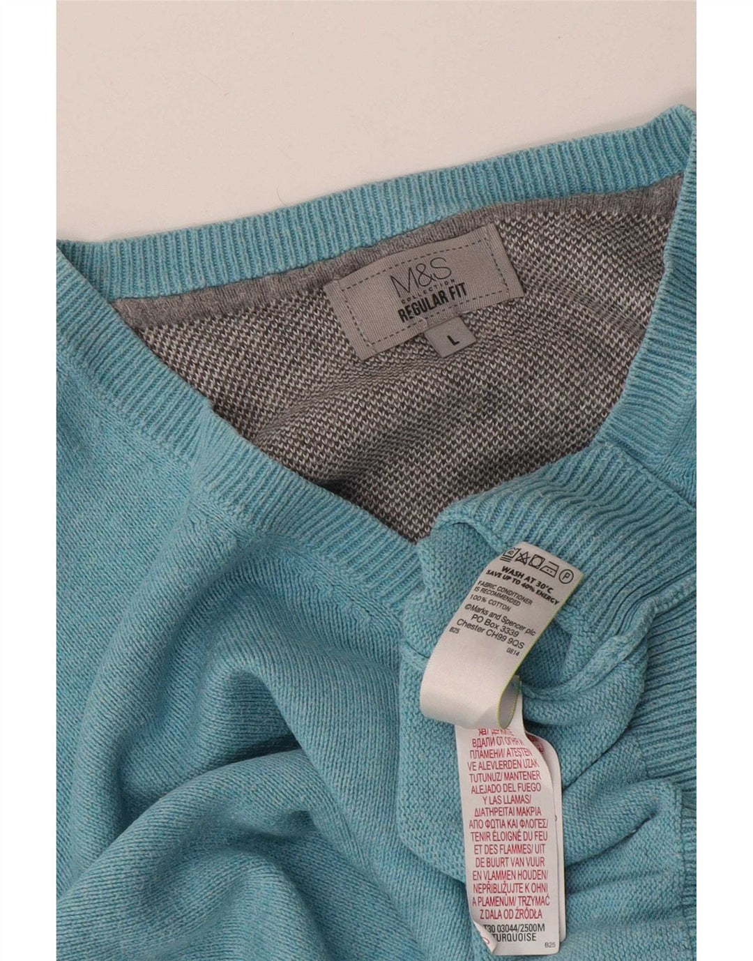 Marks & Spencer Pull coupe classique à col en V pour homme, grand bleu, coton