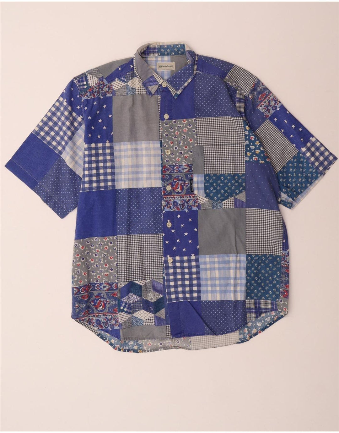 Sergio Tacchini Chemise à manches courtes pour hommes grand patchwork bleu