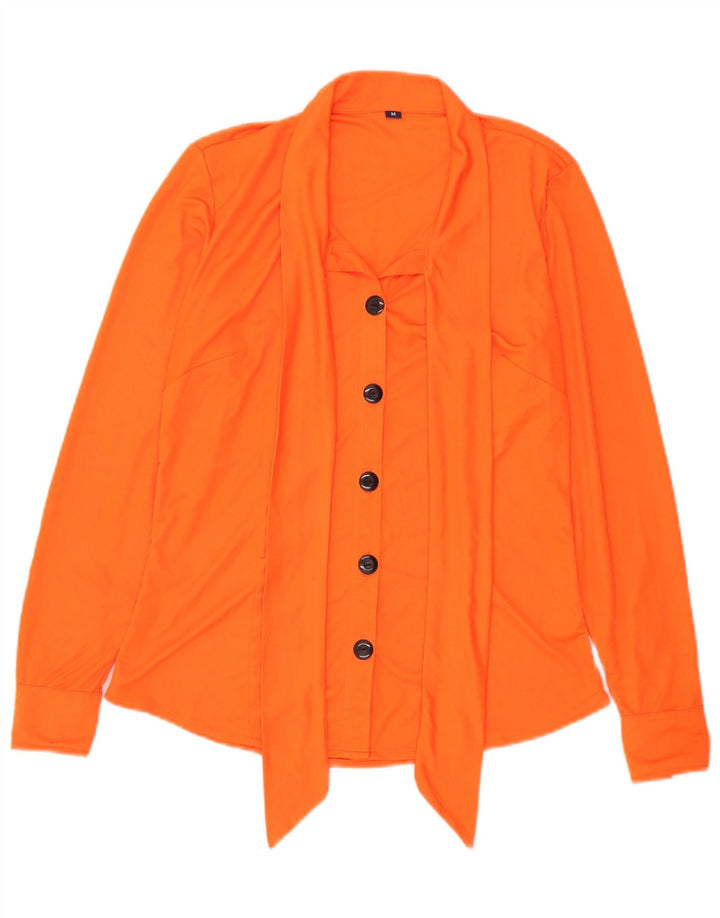 vintage Femme Front Tie Shirt Blouse UK 14 Orange Moyen