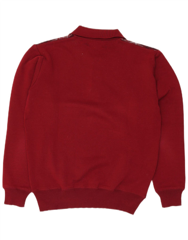 VINTAGE Mens Polo Neck Jumper Pull Grand Bordeaux Géométrique