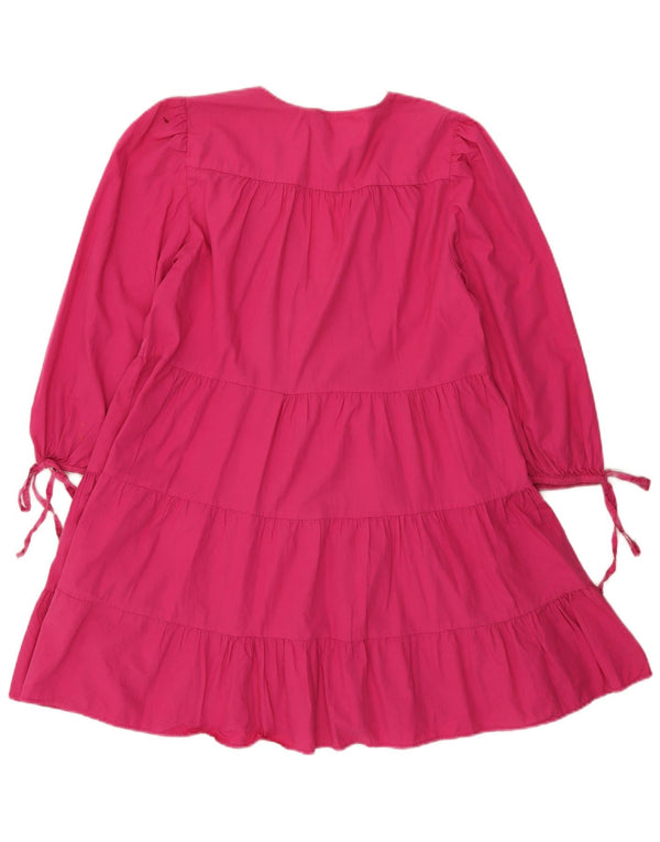 Zara Robe à volants à manches 3/4 pour femme UK 12 en coton rose moyen