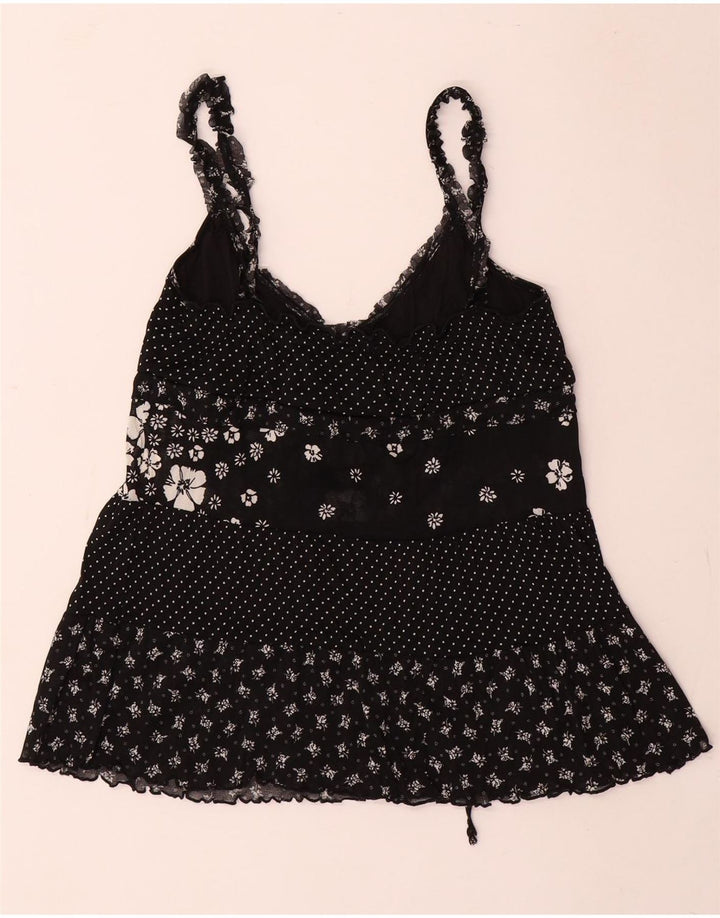 Benetton Femme Cami Top UK 8 Petit Noir Floral Polyester